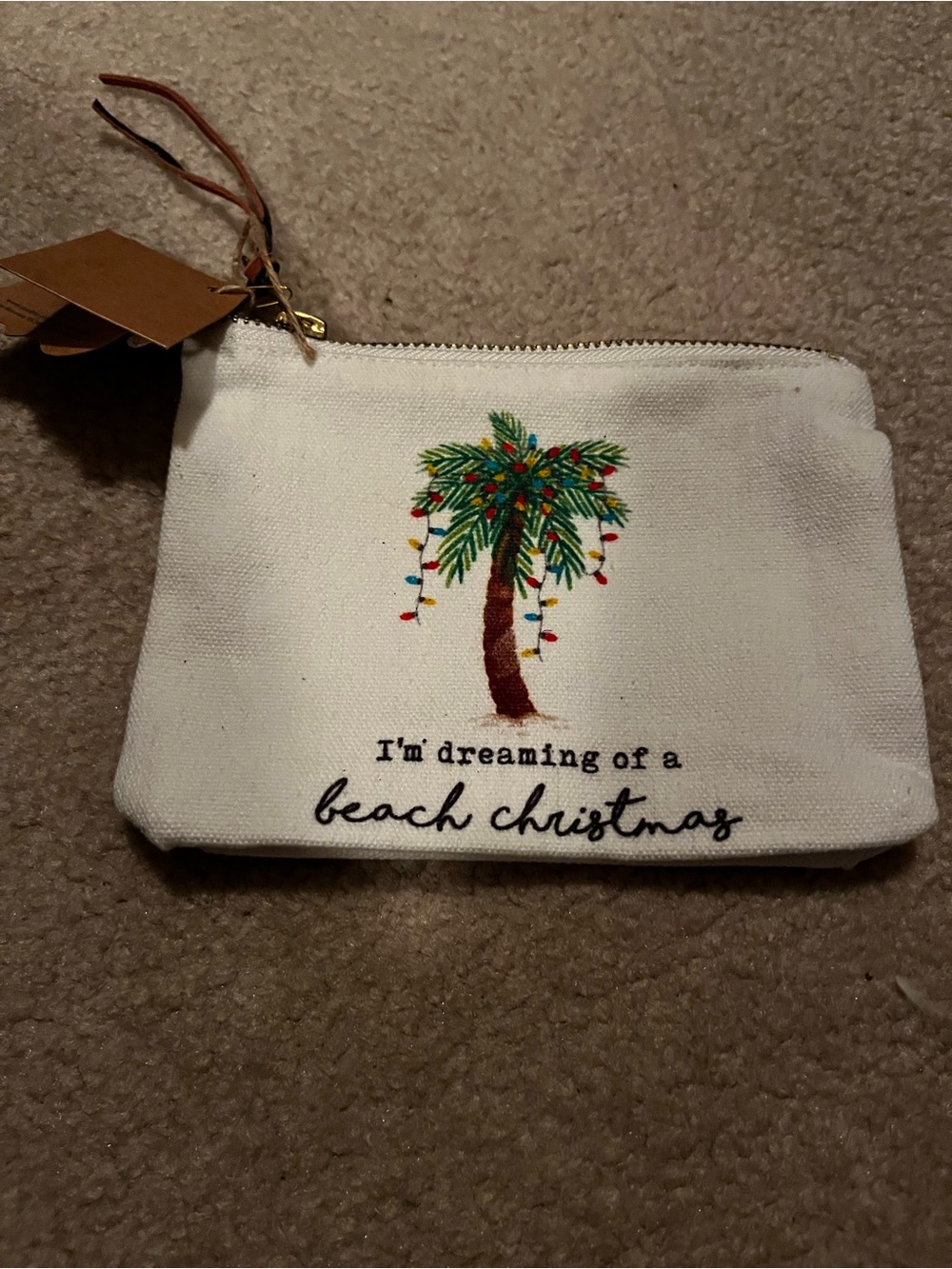 Mud Pie White Canvas 'I'm Dreaming of a Beach Christmas' Zip Pouch